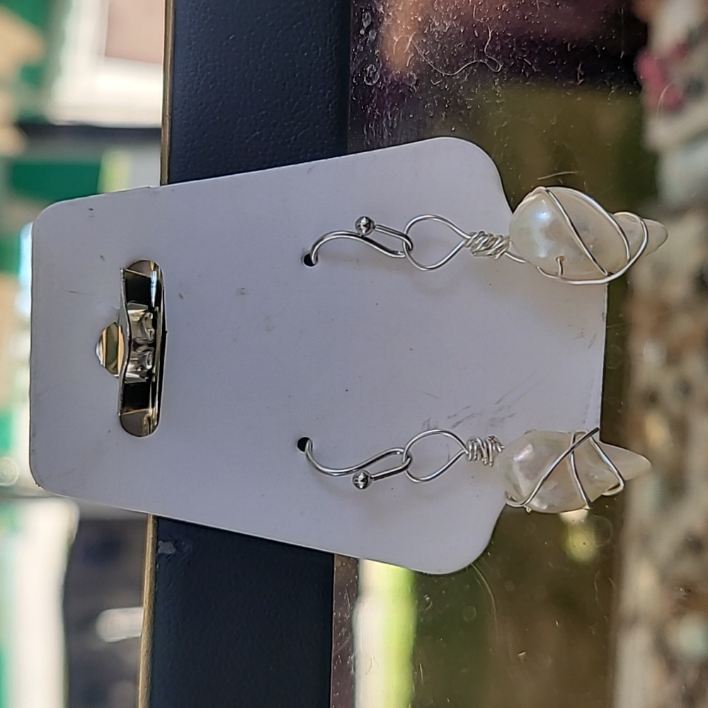 Handmade wire wrap Bali pearl earrings